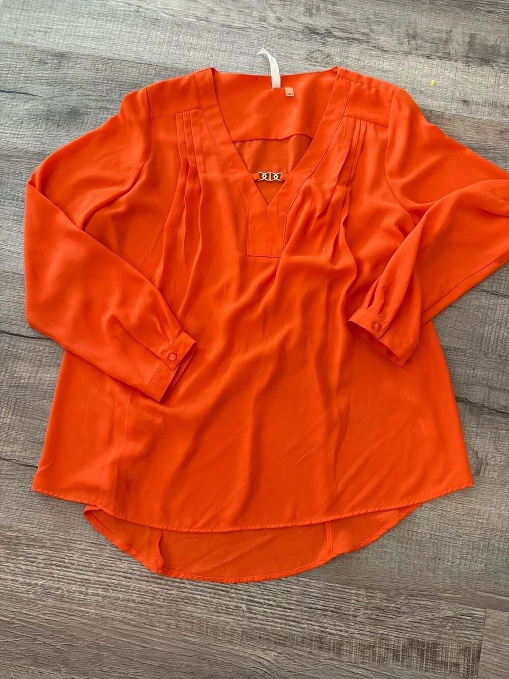 NY Collection Blouse Size L Orange Long Sleeve Hardware Detail